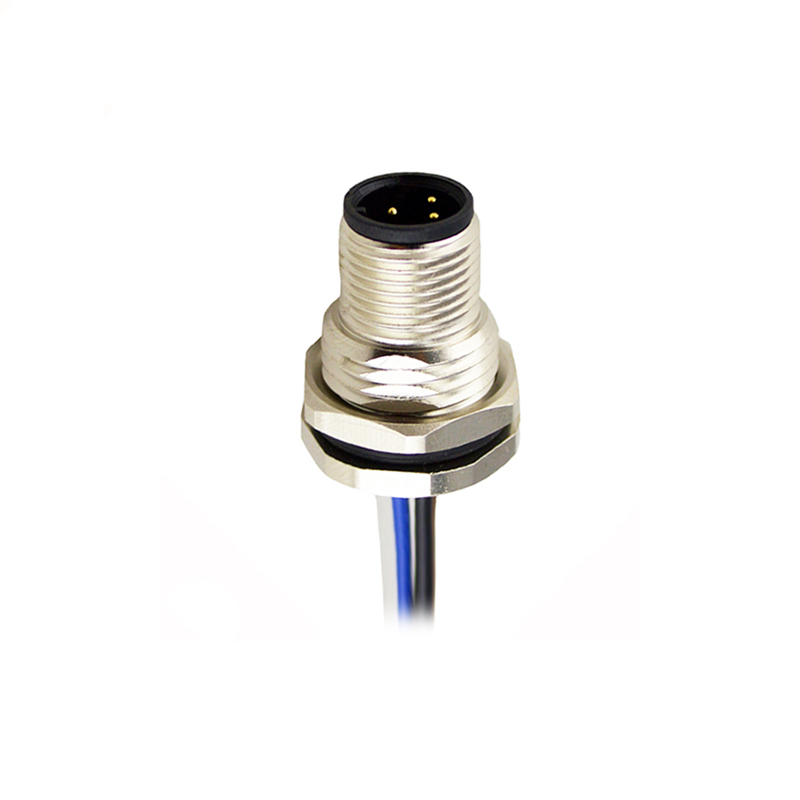 M12 3pins A code male straight front panel mount connector PG9 thread,unshielded,single wires,brass with nickel plated shell